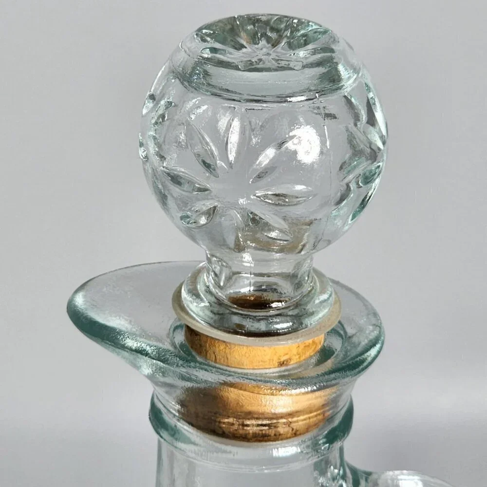 Starburst Daisy In Triangles Cut Glass Decanter With Stopper and Cork Vintage
